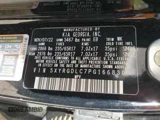 2023 Kia Sorento LX with VIN 5XYRGDLC7PG166830, listed as a Copart auction lot 43582395 with 55,717 mi miles and Salvage Title. Bid and sale history available at carsss.com. Image 14.