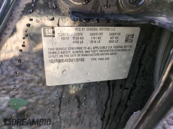 2013 Chevrolet Volt with VIN 1G1RA6E4XDU135190, listed as a Copart auction lot 46636645 with 198,241 mi miles and Salvage Title. Bid and sale history available at carsss.com. Image 12.