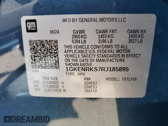 2024 GMC Acadia AWD Denali z VIN 1GKENRKS7RJ185895, wystawiony jako Copart lot #80492554 z przebiegiem 2 716 mil mil oraz Szkoda całkowita • Salvage title. Historia ofert i sprzedaży dostępna na DreamBid. Obrazek 15.