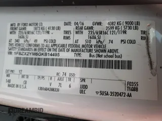 2016 Ford Transit XL z VIN 1FBZX2YM6GKB14495, wystawiony jako Copart lot #81963914 z przebiegiem 94 313 mil mil oraz Szkoda całkowita • Salvage title. Historia ofert i sprzedaży dostępna na DreamBid. Obrazek 13.