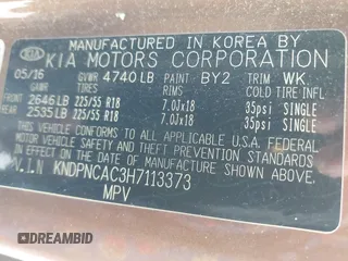 2017 Kia Sportage EX z VIN KNDPNCAC3H7113373, wystawiony jako IAAI lot #42221002 z przebiegiem 112 931 mil mil oraz . Historia ofert i sprzedaży dostępna na DreamBid. Obrazek 9.