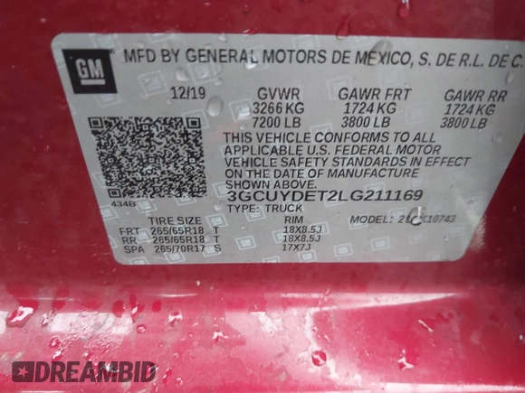 2020 Chevrolet Silverado 1500 LT z VIN 3GCUYDET2LG211169, wystawiony jako IAAI lot #41145684 z przebiegiem 81 606 mil mil oraz . Historia ofert i sprzedaży dostępna na DreamBid. Obrazek 9.