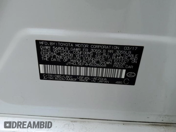 2017 Lexus LS 460 с VIN JTHCL5EF4H5028668, выставлен на аукционе Copart как лот 56200805 с пробегом 92 549 миль миль и Списание • Salvage title. История ставок и продаж доступна на DreamBid. Изображение 12.