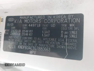2016 Kia Sportage LX with VIN KNDPB3AC1G7880663, listed as a IAAI auction lot 41382751 with 146,098 mi miles. Bid and sale history available at carsss.com. Image 9.