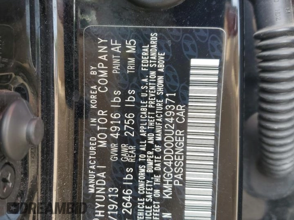 2013 Hyundai Genesis 3.8L with VIN KMHGC4DD0DU249371, listed as a Copart auction lot 51364264 with 115,861 mi miles and Salvage Title. Bid and sale history available at carsss.com. Image 13.