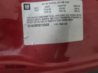2008 Chevrolet Cobalt LT with VIN 1G1AL58F387150424, listed as a Copart auction lot 51049905 with 75,055 mi miles and Salvage Title. Bid and sale history available at DreamBid. Image 12.