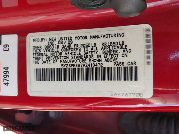 2010 Pontiac Vibe w/1SA with VIN 5Y2SP6E87AZ413472, listed as a IAAI auction lot 41869342 with 251,778 mi miles. Bid and sale history available at carsss.com. Image 9.