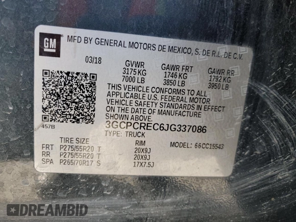 2018 Chevrolet Silverado 1500 LT with VIN 3GCPCREC6JG337086, listed as a Copart auction lot 43741955 with 87,783 mi miles and Salvage Title. Bid and sale history available at DreamBid. Image 12.