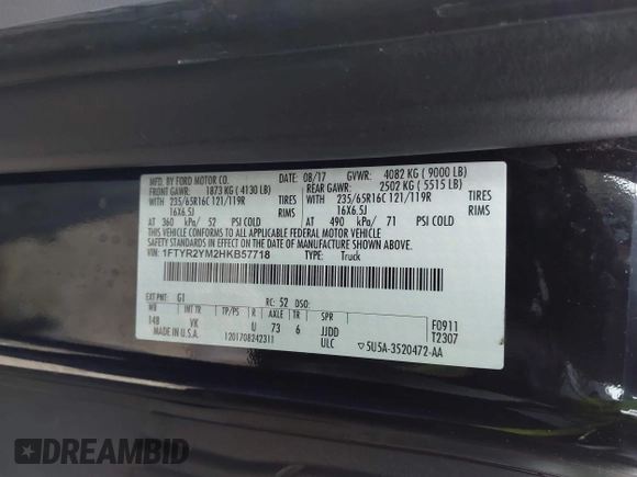 2017 Ford Transit with VIN 1FTYR2YM2HKB57718, listed as a IAAI auction lot 42000328 with 59,338 mi miles and . Bid and sale history available at DreamBid. Image 9.