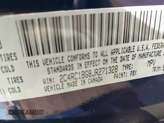 2018 Chrysler Pacifica Touring L with VIN 2C4RC1BG8JR271328, listed as a IAAI auction lot 41961546 with 84,740 mi miles and . Bid and sale history available at DreamBid. Image 9.