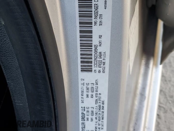 2012 Dodge Avenger SE with VIN 1C3CDZAG2CN309465, listed as a Copart auction lot 71362834 with 228,111 mi miles and Non Repairable. Bid and sale history available at DreamBid. Image 12.
