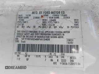 2009 Ford Ranger XL z VIN 1FTYR10D49PA13405, wystawiony jako IAAI lot #42807401 z przebiegiem Nie podano mil oraz . Historia ofert i sprzedaży dostępna na DreamBid. Obrazek 9.