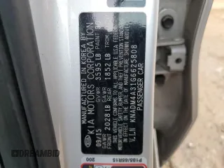 2016 Kia Rio LX with VIN KNADM4A31G6625808, listed as a Copart auction lot 44520085 with 74,402 mi miles and Salvage Title. Bid and sale history available at carsss.com. Image 15.