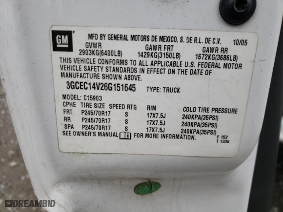 2006 Chevrolet Silverado 1500 Work Truck with VIN 3GCEC14V26G151645, listed as a Copart auction lot 49298165 with 107,504 mi miles and Salvage Title. Bid and sale history available at carsss.com. Image 12.