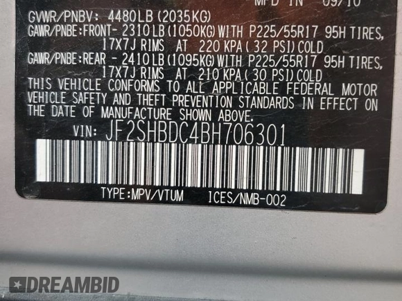 2011 Subaru Forester X Premium с VIN JF2SHBDC4BH706301, выставлен на аукционе Copart как лот 60174765 с пробегом 87 482 миль миль и Чистый • Clean title. История ставок и продаж доступна на DreamBid. Изображение 12.