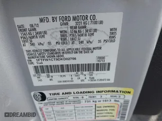 2013 Ford F-150 XL with VIN 1FTFW1CT9DKD02756, listed as a IAAI auction lot 40759592 with 218,975 mi miles. Bid and sale history available at carsss.com. Image 9.