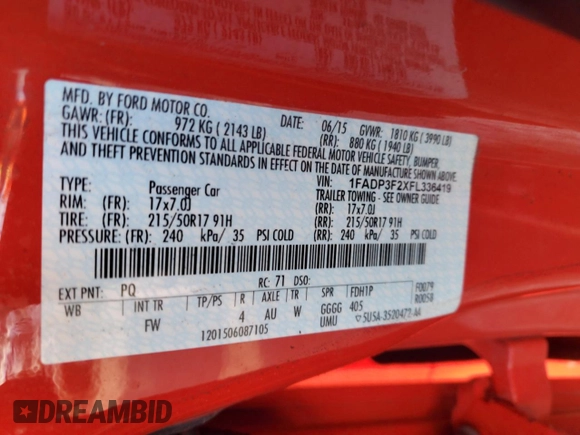 2015 Ford Focus SE with VIN 1FADP3F2XFL336419, listed as a Copart auction lot 52314705 with 105,555 mi miles and Salvage Title. Bid and sale history available at carsss.com. Image 12.
