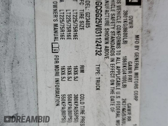 2003 Chevrolet Express Cargo with VIN 1GCGG25V031124732, listed as a Copart auction lot 47177195 with 188,841 mi miles and Salvage Title. Bid and sale history available at DreamBid. Image 12.