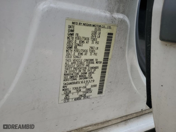 2005 Nissan Xterra S with VIN 5N1AN08U85C619329, listed as a Copart auction lot 46829725 with 232,651 mi miles and Salvage Title. Bid and sale history available at carsss.com. Image 13.