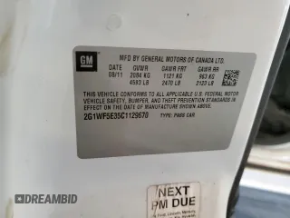 2012 Chevrolet Impala LS Fleet z VIN 2G1WF5E35C1129670, wystawiony jako Copart lot #59518765 z przebiegiem 181 123 mil mil oraz Szkoda całkowita • Salvage title. Historia ofert i sprzedaży dostępna na DreamBid. Obrazek 12.
