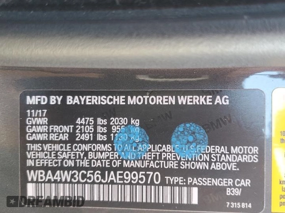 2018 BMW 4 Series 430i with VIN WBA4W3C56JAE99570, listed as a Copart auction lot 46497195 with 82,259 mi miles and Salvage Title. Bid and sale history available at DreamBid. Image 14.