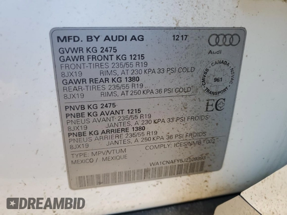 2018 Audi Q5 Prestige with VIN WA1CNAFY5J2109393, listed as a Copart auction lot 48576765 with 95,862 mi miles and Salvage Title. Bid and sale history available at carsss.com. Image 14.