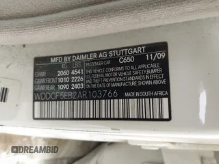 2010 Mercedes-Benz C 300 Sport with VIN WDDGF5EB2AR103766, listed as a IAAI auction lot 42607102 with 228,752 mi miles and . Bid and sale history available at DreamBid. Image 9.