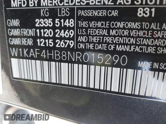 2022 Mercedes-Benz C 300 with VIN W1KAF4HB8NR015290, listed as a IAAI auction lot 41462156 with 16,094 mi miles and . Bid and sale history available at DreamBid. Image 9.