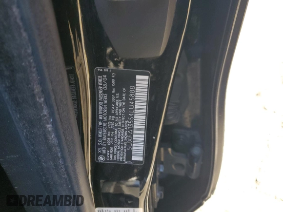 2004 BMW X5 3.0i with VIN 5UXFA13554LU45888, listed as a Copart auction lot 78739784 with 142,668 mi miles and Salvage Title. Bid and sale history available at carsss.com. Image 13.