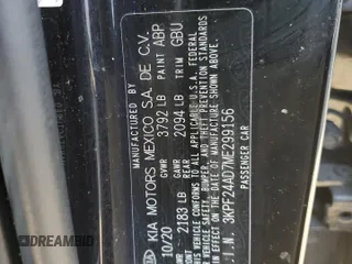 2021 Kia Forte LXS with VIN 3KPF24AD7ME299156, listed as a Copart auction lot 43876425 with 94,707 mi miles and Salvage Title. Bid and sale history available at carsss.com. Image 12.