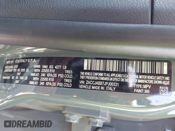 2018 Jeep Renegade Latitude с VIN ZACCJABB7JPJ00331, выставлен на аукционе IAAI как лот 42243399 с пробегом 66 830 миль миль и . История ставок и продаж доступна на DreamBid. Изображение 9.