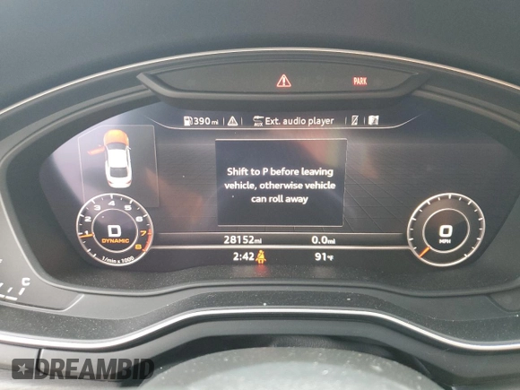 2018 Audi A5 Premium Plus with VIN WAUTNAF5XJA135051, listed as a Copart auction lot 55490655 with 28,152 mi miles and Salvage Title. Bid and sale history available at DreamBid. Image 9.