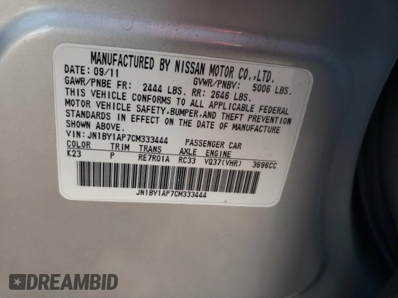 2012 Infiniti M37 with VIN JN1BY1AP7CM333444, listed as a Copart auction lot 83711914 with 162,277 mi miles and Salvage Title. Bid and sale history available at carsss.com. Image 13.