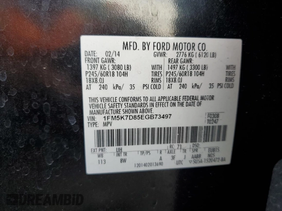 2014 Ford Explorer XLT z VIN 1FM5K7D85EGB73497, wystawiony jako Copart lot #58646835 z przebiegiem 132 075 mil mil oraz Szkoda całkowita • Salvage title. Historia ofert i sprzedaży dostępna na DreamBid. Obrazek 12.