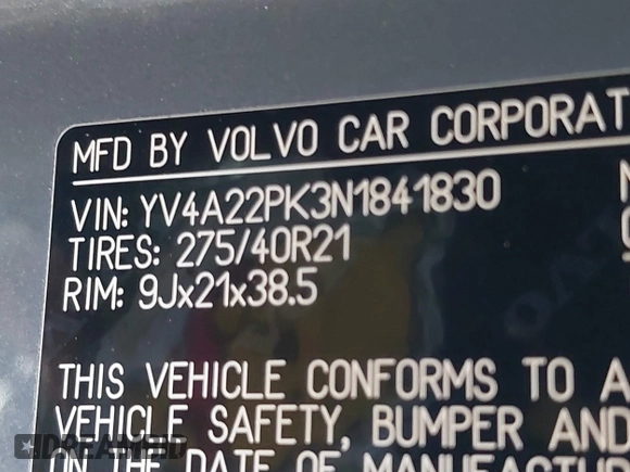 2022 Volvo XC90 Momentum with VIN YV4A22PK3N1841830, listed as a IAAI auction lot 41758654 with 59,862 mi miles and . Bid and sale history available at DreamBid. Image 8.