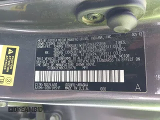 2012 Toyota Highlander Limited with VIN 5TDDK3EH8CS129178, listed as a IAAI auction lot 42025104 with 171,520 mi miles. Bid and sale history available at carsss.com. Image 9.