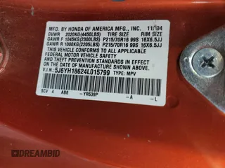 2004 Honda Element EX with VIN 5J6YH18624L015799, listed as a Copart auction lot 43416725 with 135,995 mi miles and Salvage Title. Bid and sale history available at DreamBid. Image 13.