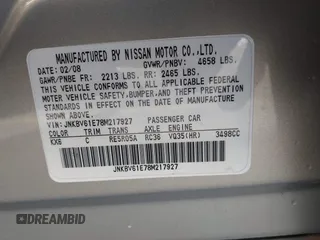 2008 Infiniti G35 Journey z VIN JNKBV61E78M217927, wystawiony jako IAAI lot #42651058 z przebiegiem 204 792 mil mil oraz . Historia ofert i sprzedaży dostępna na DreamBid. Obrazek 9.