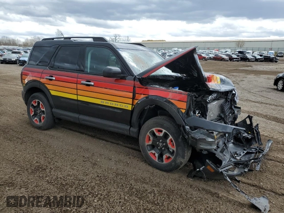 2025 Ford Bronco with VIN 3FMCR9KN4SRE07608, listed as a Copart auction lot 53671695 with 1,940 mi miles and Salvage title. Bid and sale history available at DreamBid. Image 4.