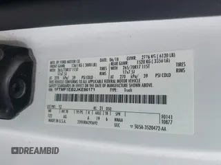 2018 Ford F-150 XL with VIN 1FTMF1EB2JKE86171, listed as a IAAI auction lot 41739453 with 119,296 mi miles and . Bid and sale history available at DreamBid. Image 9.