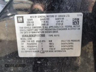 2015 Chevrolet Equinox LT with VIN 2GNALBEK0F1117888, listed as a Copart auction lot 50049905 with 159,306 mi miles and Salvage Title. Bid and sale history available at carsss.com. Image 14.