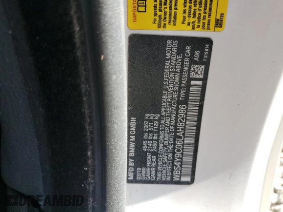2020 BMW M4 z VIN WBS4Y9C06LAH82986, wystawiony jako Copart lot #49251895 z przebiegiem 28 720 mil mil oraz Szkoda całkowita • Salvage title. Historia ofert i sprzedaży dostępna na DreamBid. Obrazek 12.
