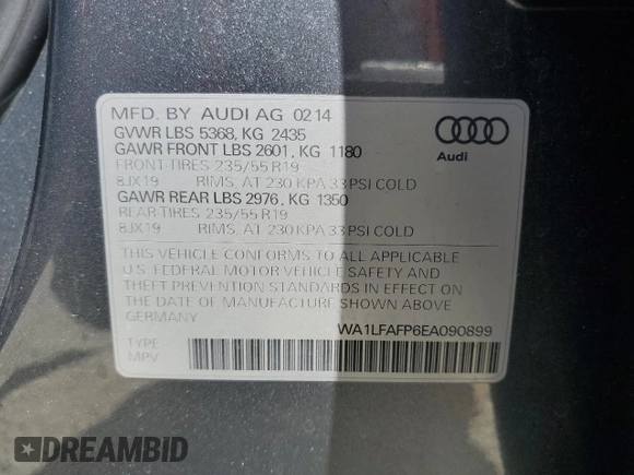 2014 Audi Q5 Premium Plus z VIN WA1LFAFP6EA090899, wystawiony jako Copart lot #56907865 z przebiegiem 145 024 mil mil oraz Szkoda całkowita • Salvage title. Historia ofert i sprzedaży dostępna na DreamBid. Obrazek 13.