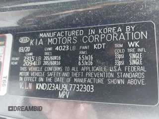 2020 Kia Soul S with VIN KNDJ23AU9L7732303, listed as a IAAI auction lot 41891442 with 47,101 mi miles and . Bid and sale history available at DreamBid. Image 9.
