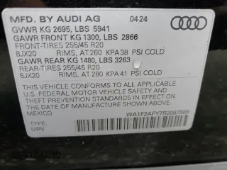 2024 Audi Q5 S line Prestige with VIN WA1F2AFY7R2087589, listed as a Copart auction lot 87179814 with 3,630 mi miles and Salvage Title. Bid and sale history available at carsss.com. Image 14.