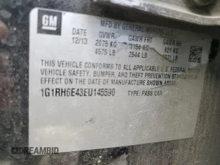2014 Chevrolet Volt with VIN 1G1RH6E43EU145590, listed as a Copart auction lot 54109965 with 214,560 mi miles and Salvage Title. Bid and sale history available at carsss.com. Image 12.