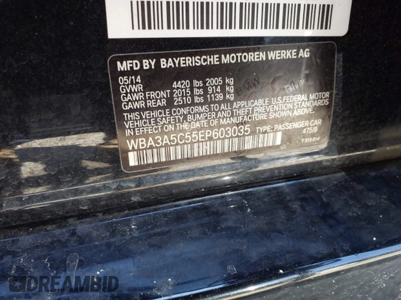 2014 BMW 3 Series 328i with VIN WBA3A5C55EP603035, listed as a IAAI auction lot 41771067 with 105,162 mi miles and . Bid and sale history available at carsss.com. Image 9.