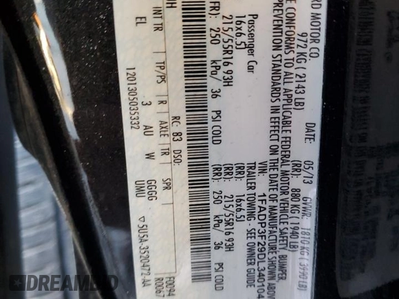 2013 Ford Focus SE with VIN 1FADP3F29DL340104, listed as a Copart auction lot 50314255 with 99,604 mi miles and Salvage Title. Bid and sale history available at carsss.com. Image 14.