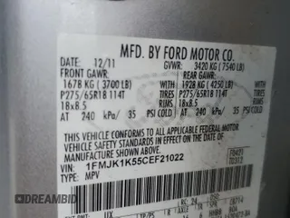 2012 Ford Expedition EL Limited with VIN 1FMJK1K55CEF21022, listed as a Copart auction lot 79921704 with 214,519 mi miles and Clean Title. Bid and sale history available at carsss.com. Image 14.
