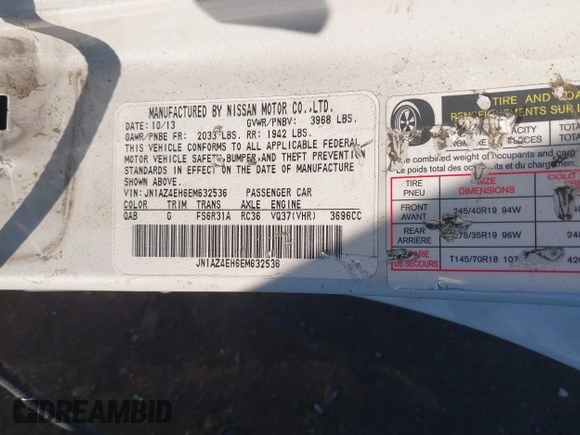 2014 Nissan 370Z Nismo z VIN JN1AZ4EH6EM632536, wystawiony jako IAAI lot #40836696 z przebiegiem Nie podano mil oraz . Historia ofert i sprzedaży dostępna na DreamBid. Obrazek 9.